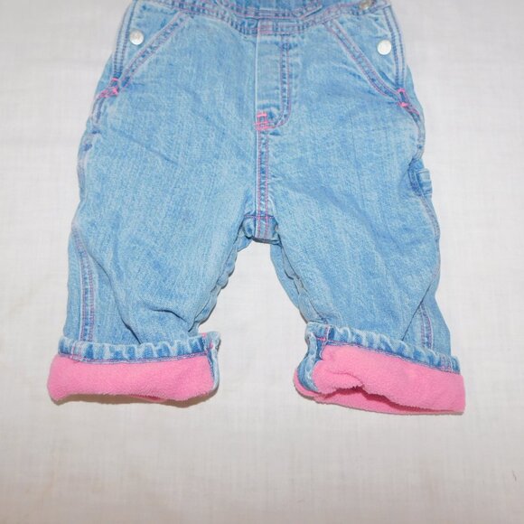 The Childrens Place Girl 6-9 Months Denim Pink Fleece Lined Carpenter Overalls - Picture 5 of 10